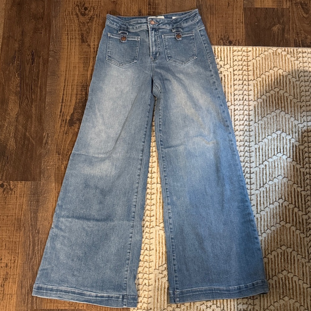 RISEN High-Rise Light Blue Wide-Leg Jeans with Flare